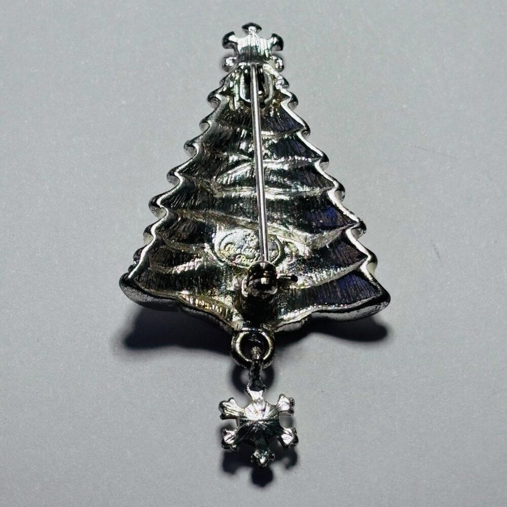 VINTAGE Christopher Radko Silver Tone Christmas Tree Brooch Dangle Snowflake - Picture 6 of 10